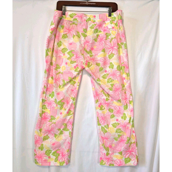 Lilly Pulitzer Pink Yellow Floral Palm Beach Fit Ankle Pants US 14 - Picture 3 of 6
